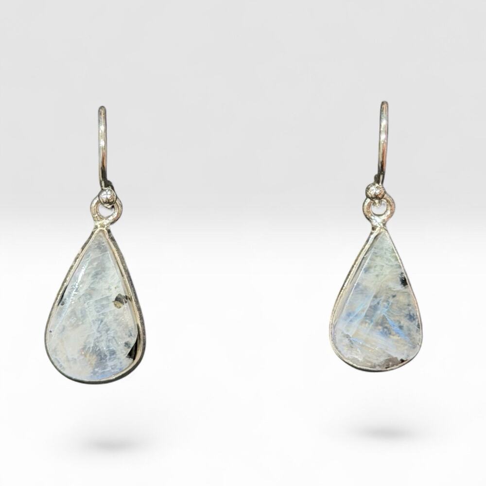 Sterling 925 Moonstone Tear Drop Dangle Silver Earrings 10mm